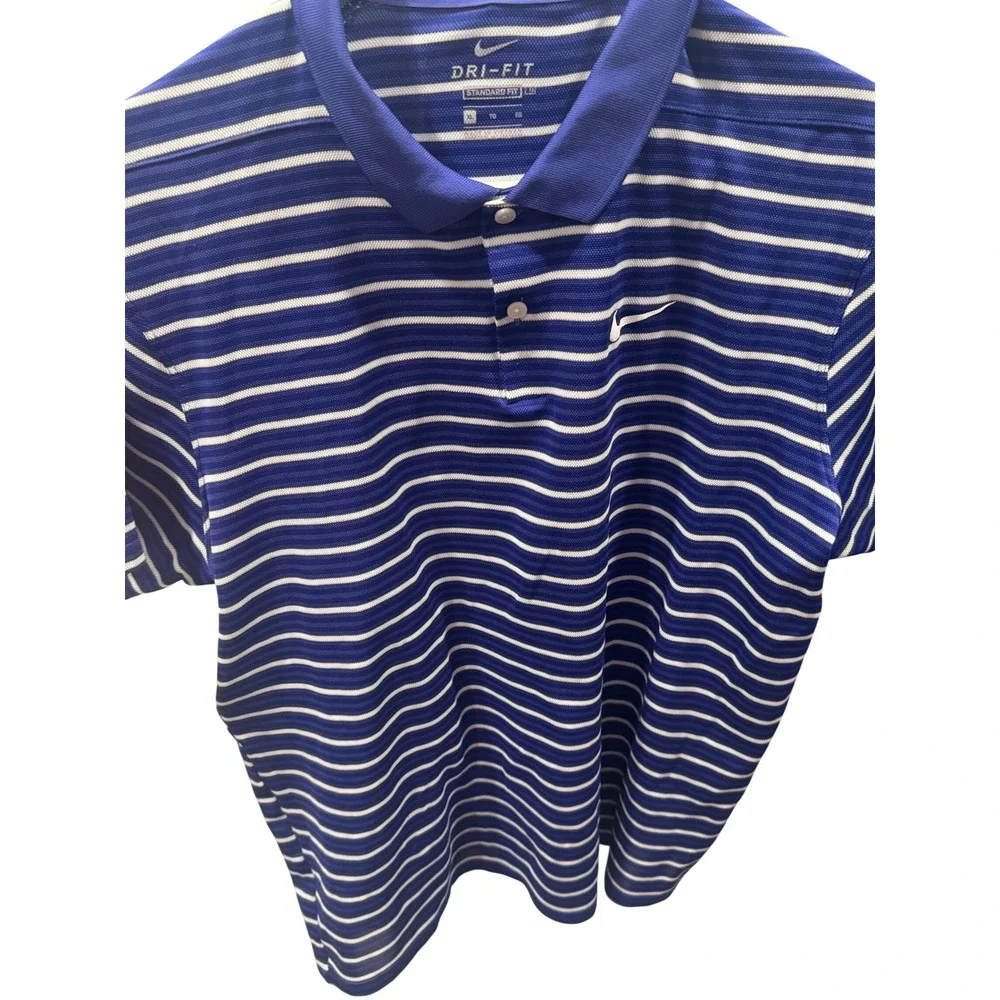 Nike Dri-FIT Polo Shirt Mens XL Blue White Striped Short Sleeve Standard Fit
